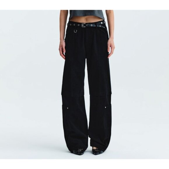 Matin Kim Patch Pocket Washed Cargo Pants in Black - Picture 2 of 5